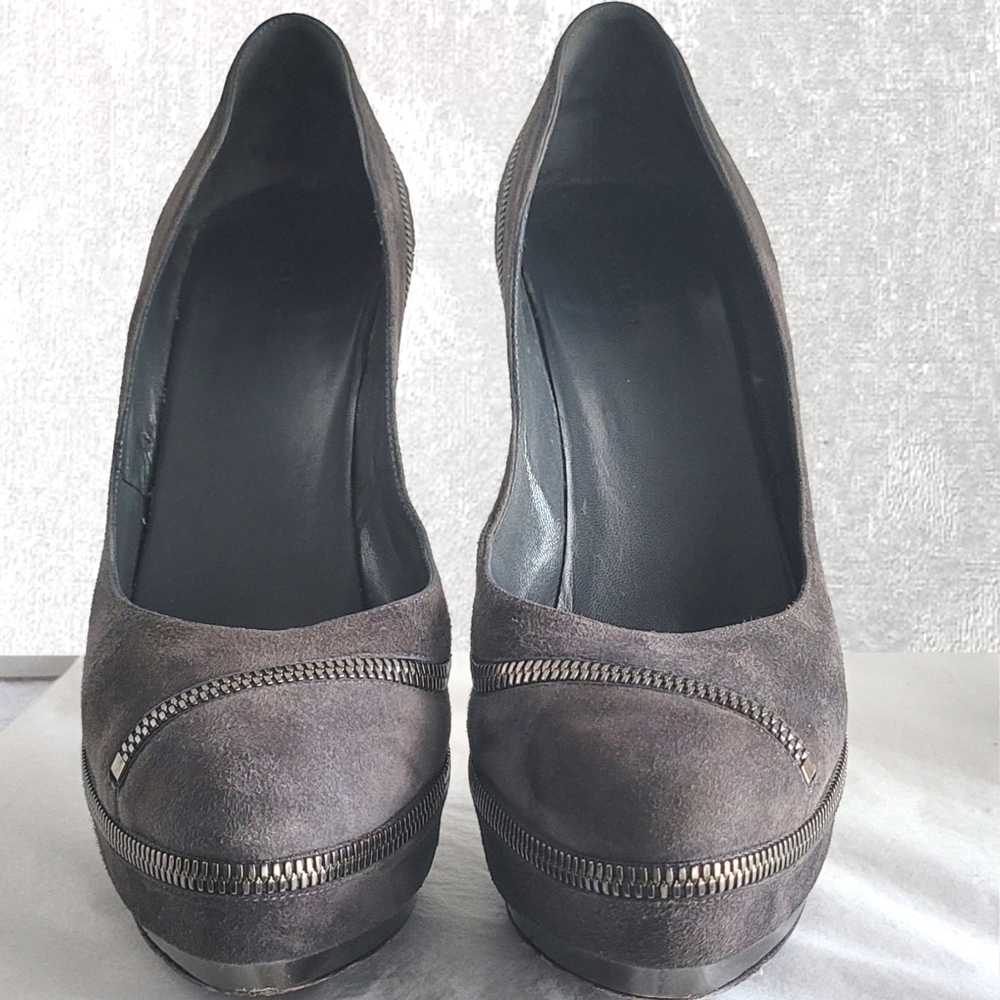 Gucci Pixie Gray Suede Pixie Pump Zipper Platform… - image 5